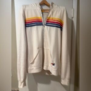 Aviator Nation 5-Stripe Zip Up Hoodie - Off-white / Cream